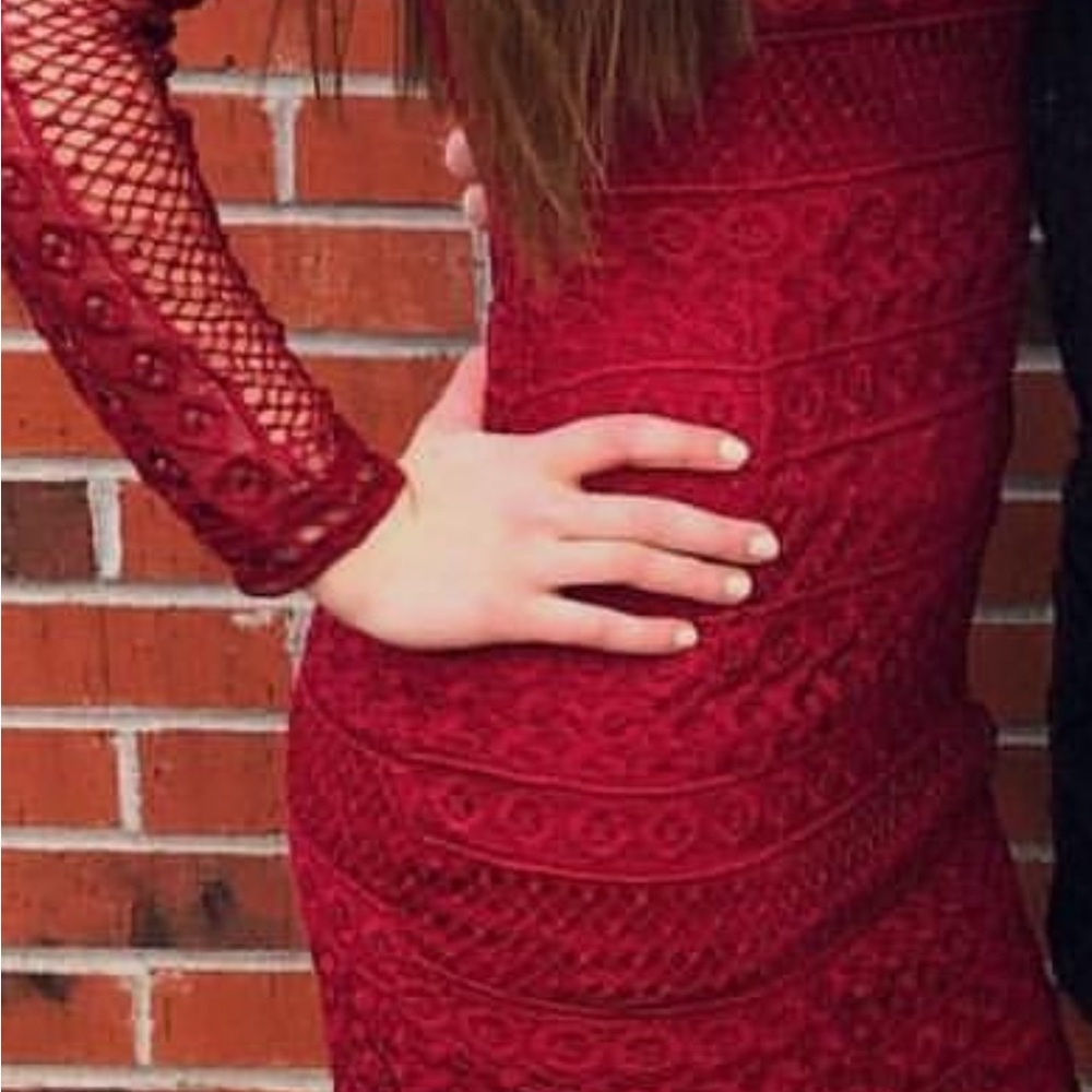 Showpo Red Long Sleeve Bodycon Dress